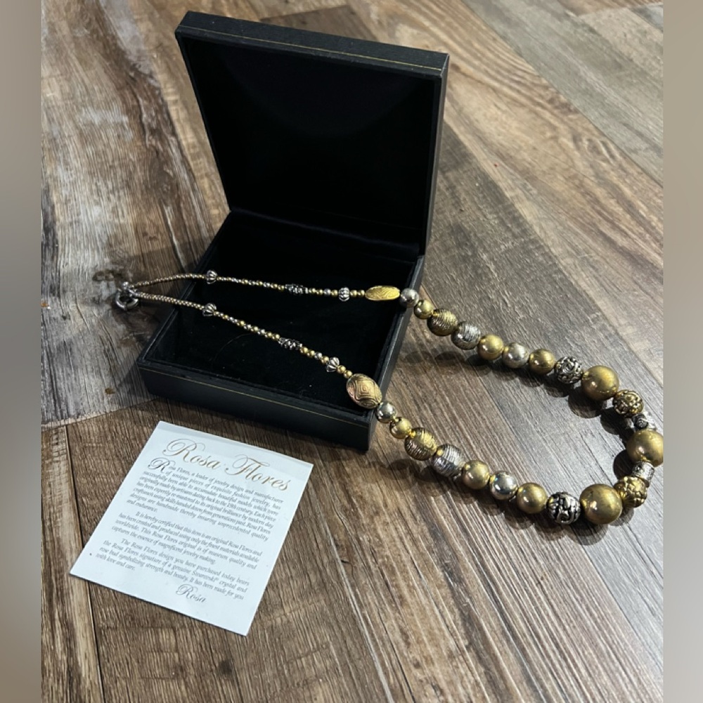 NIB Rosa Flores gold and silver tone necklace. 24”